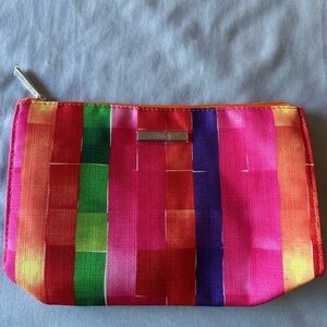 Clinique Pink and Red Cosmetic Bag Vibrant Stripes